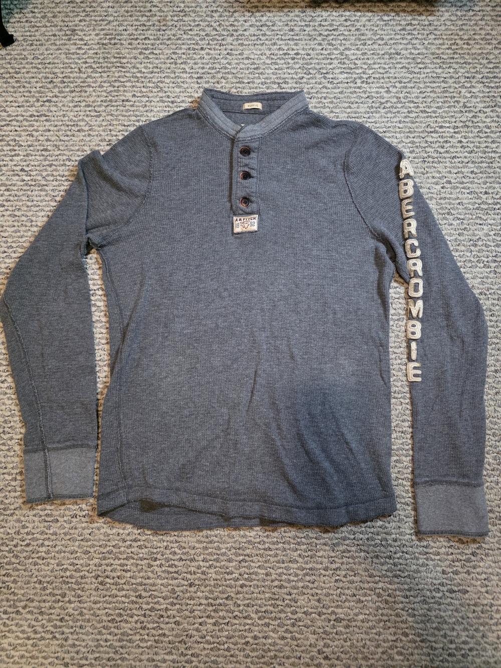 Abercrombie & Fitch Men's Slate Blue Thermal Henley Sweater